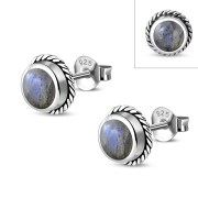 6pairs, Labradorite Round Stud Silver Earrings - e369